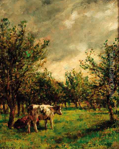 Cattle resting in an orchard Oil Painting - Mark Fisher