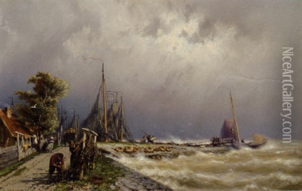 Volendam Bij Buig Weder Oil Painting - Johannes Hermanus Barend Koekkoek