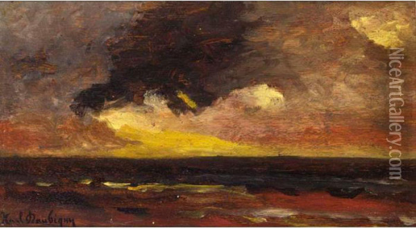 Landscape At Dusk Oil Painting - Karl Pierre Daubigny