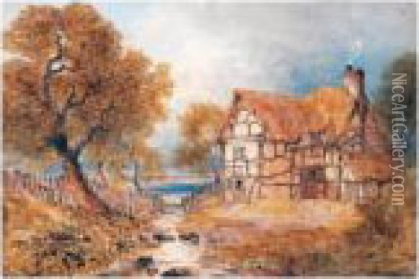 A Cottage By A Stream Oil Painting - Joseph Murray Ince
