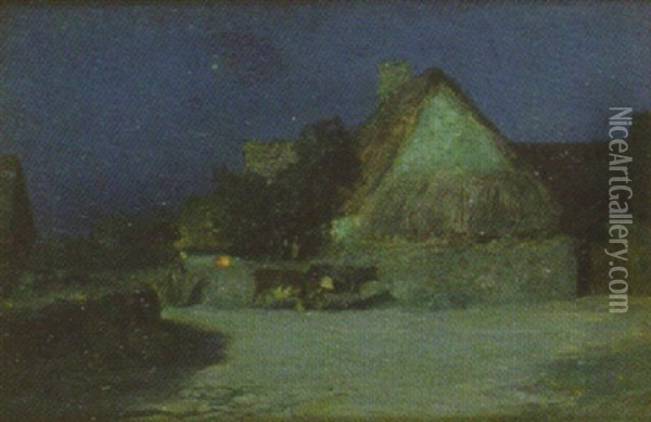 Nuit Tombante, Retour Du Troupeau A La Ferme Oil Painting - Ernest Victor Hareux