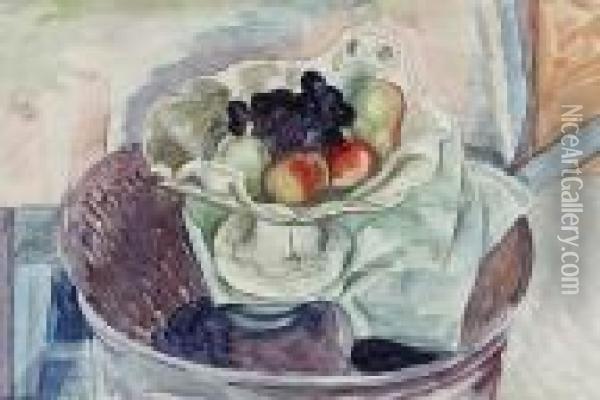 Still Life With Black Grapes Oil Painting - Bernard Meninsky
