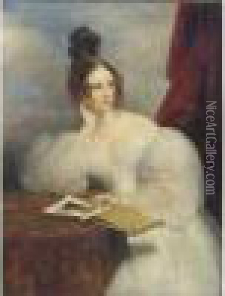 Portrait De Femme Lisant Oil Painting - Claude-Marie Dubufe