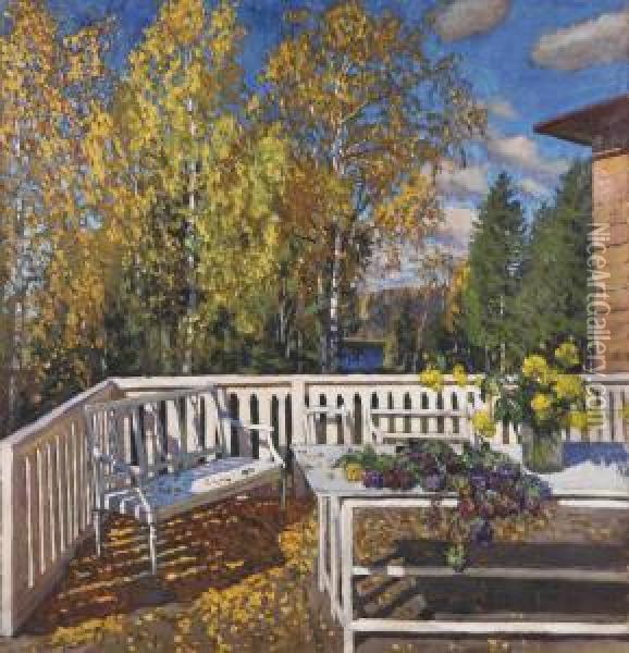 The Terrace In Autumn Oil Painting - Stanislaw Zukowski