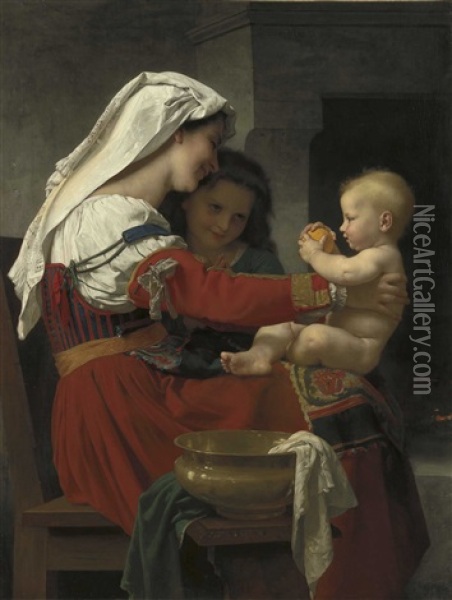 Admiration Maternelle - Le Bain Oil Painting - William-Adolphe Bouguereau