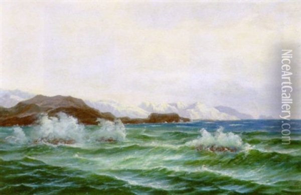 Klippekystparti, I Baggrunden Isbjerge Oil Painting - Carl Ludvig Thilson Locher