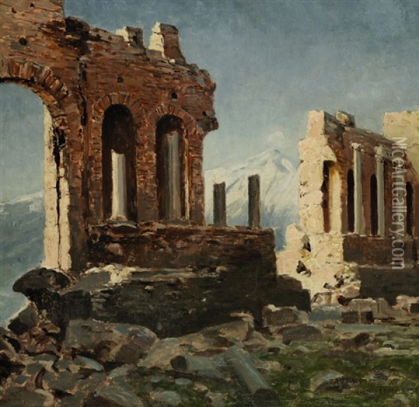 Die Ruinen Von Taormina Oil Painting - Meltzer Guenther