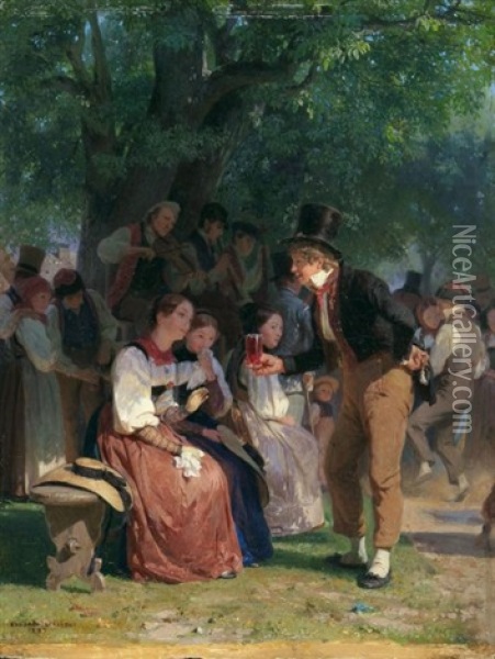 Le Bal Champetre (the Outdoor Ball) Oil Painting - Edouard-Henri Girardet