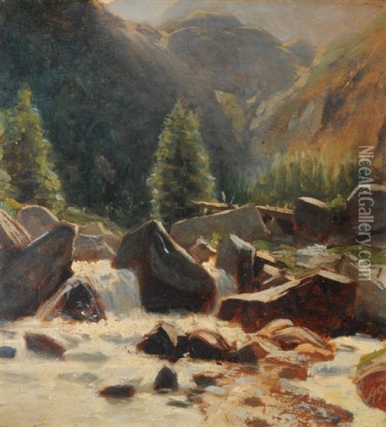 Gebirgslandschaft Mit Wildbach Oil Painting - Albert Henri John Gos