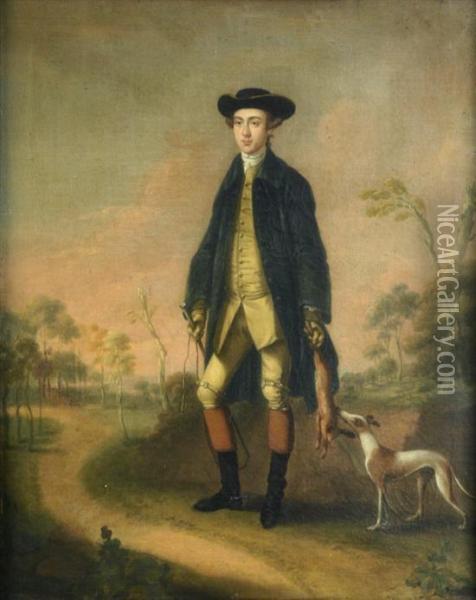 Sportsman With Whippet In A Landscape Oil Painting - Edward Haytley