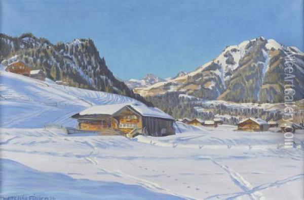 Wintersonntag Bei Saanen Oil Painting - Waldemar Fink