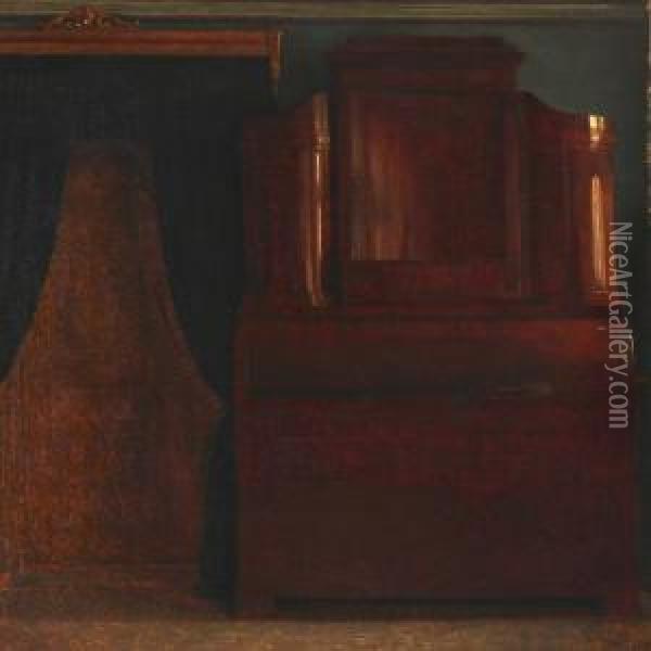 Interior With A Bureau Oil Painting - Frits Johann Freder. Vermehren