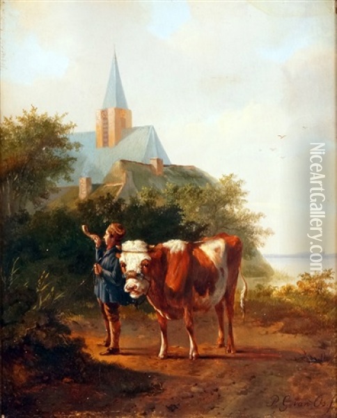 Berger Et Sa Vache Oil Painting - Pieter Gerardus Van Os