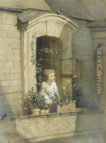 A Child At A Window Oil Painting - Louis Charles Auguste Steinheil