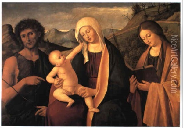 Madonna And Child With St. John And Female Saint Oil Painting - Marco Basaiti