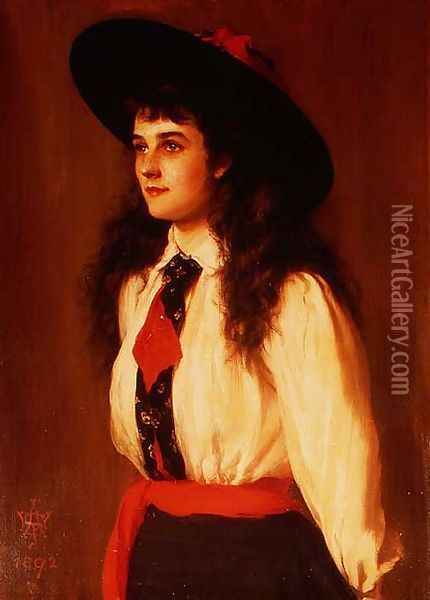 Portrait of a Young Woman said to be Miss Clare Davies, 1892 Oil Painting - Archibald James Stuart Wortley