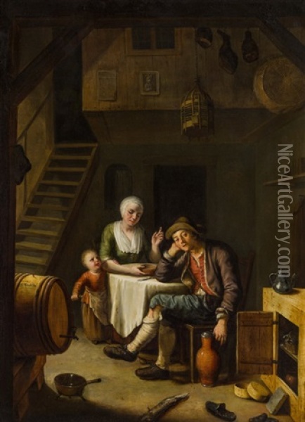 Familie Mit Kind Oil Painting - Johann Jakob Mettenleiter