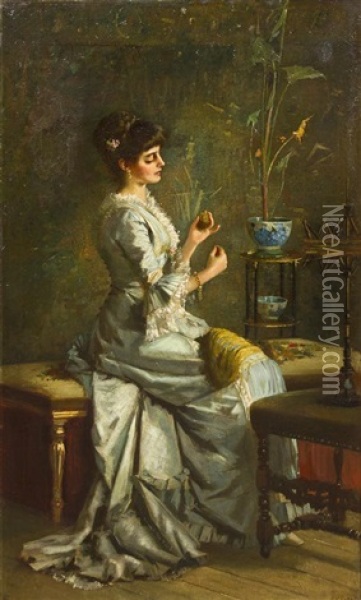Darning In The Parlour Oil Painting - Alexander M. Rossi