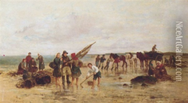 On The Seashore Oil Painting - Johannes Marius ten Kate