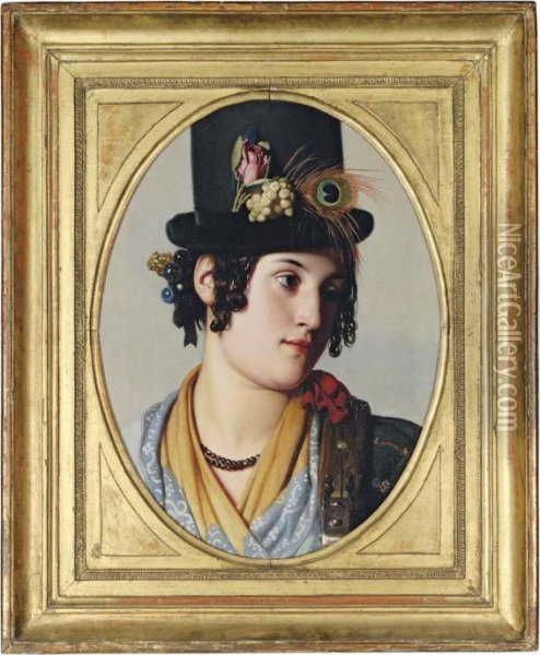 Lady In Top Hat Oil Painting - Friedrich Ritter von Amerling