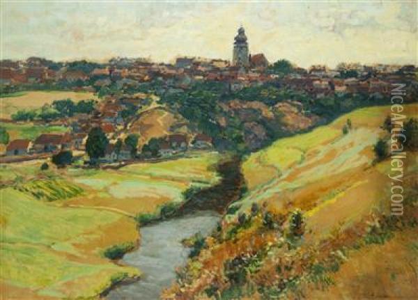 A View Of Bechyne Oil Painting - Karel Langer