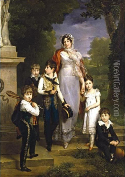 Portrait Of 
Louise-antoinette-scholastique Geheneuc, Marechale Lannes, Duchesse De 
Montebello, With Her Children Oil Painting - Baron Francois Gerard