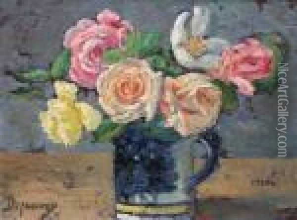 Bouquets De Fleurs Huile Sur Carton Oil Painting - Emile Alfred Dezaunay