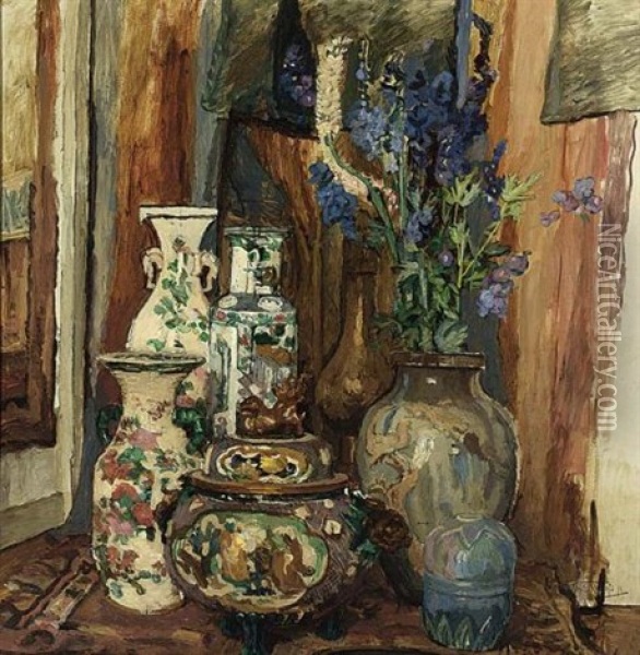 A Still Life With Chinese Vases Oil Painting - Willem Elisa Roelofs