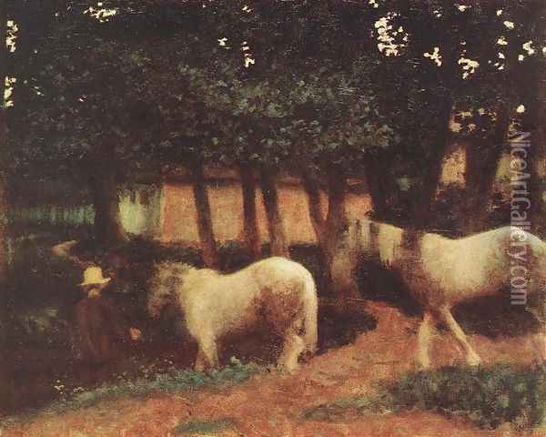 Evening Mood with Horses 1899 Oil Painting - Karoly Ferenczy