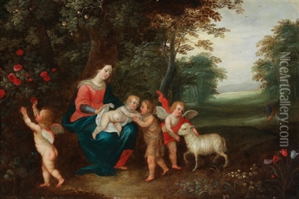 The Virgin And Child With The Infant Saint John The Baptist Oil Painting - Peeter Van Avont