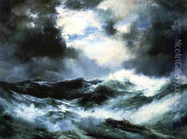 Moonlit Shipwreck at Sea Oil Painting - Thomas Moran