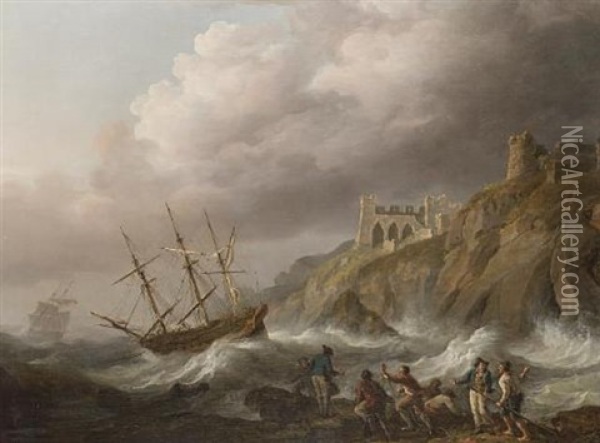 Rough Weather Off Caldey Island, Tenby Oil Painting - Nicholas Pocock