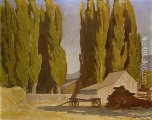Barns And Poplars, Carson City, Nevada (no.528) Oil Painting - Maynard Dixon