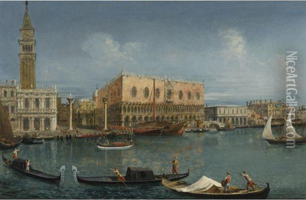 The Molo, Venice, From The Bacino Di San Marco, With The Fusta,gondolas And Barges Oil Painting - Michele Marieschi
