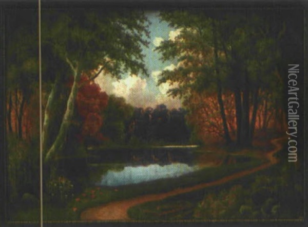 Parklandschaft Mit Teich Oil Painting - Wilhelm Mohrmann