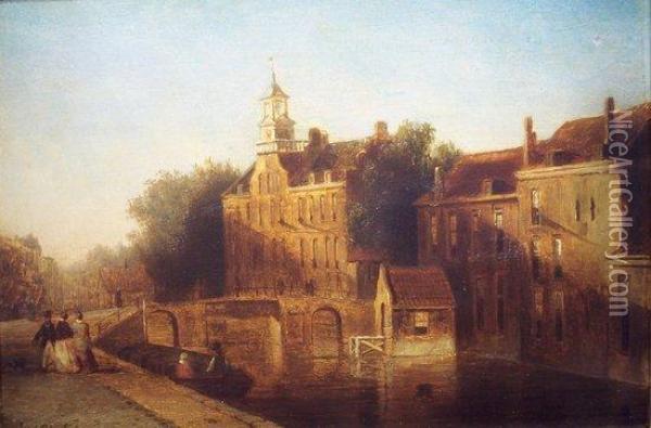 Dutch Canal Scene Oil Painting - Joseph Bles