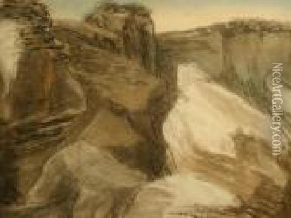 Fallen Rocks Oil Painting - Henry Bright