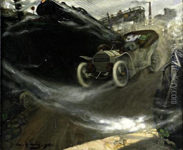 'train De Nuit De Buenos Aires' Oil Painting - Leon Abadias De Santolaria