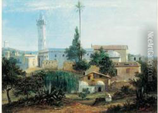 Vue De La Mosquee De Colea. Oil Painting - Emmanuel Joseph Lauret
