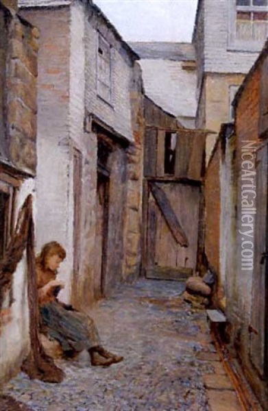 Village Girl In A Lane Oil Painting - William Eadie