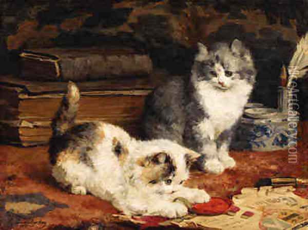 Kittens at Play 2 Oil Painting - Charles van den Eycken