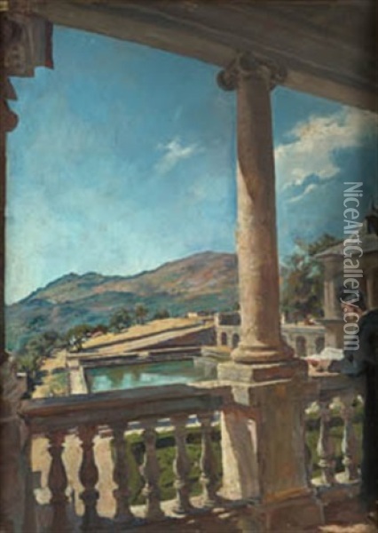 Balconada Monasterio Escorial Oil Painting - Alejandro Ferrant Y Fischermans