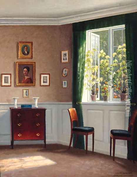 Pictures hanging in an Interior Oil Painting - Niels Holsoe