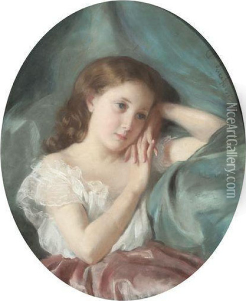 Portrait De Petite Fille Pensive Oil Painting - Joseph Charles Francois