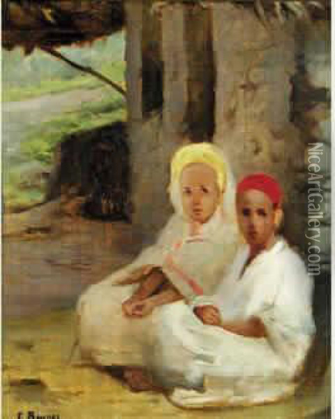 Enfants Kabyles. Oil Painting - Emmanuel Benner