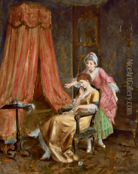 Zwei Boudoirszenen Im Stil Des 18. Jahrhunderts (pair) Oil Painting - Franz Von Persoglia