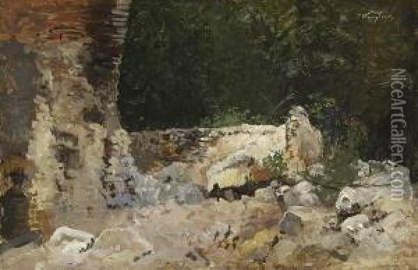 Ruine Eines Bauernhauses. Oil Painting - Joseph Wenglein