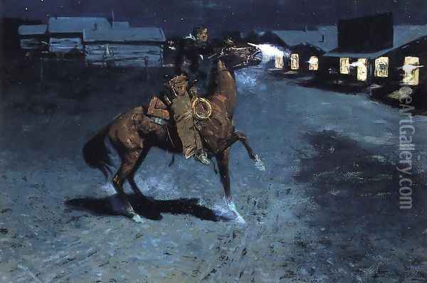 An Arguement With The Town Marshall Oil Painting - Frederic Remington