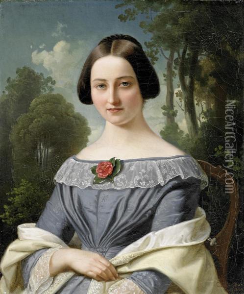 Portrait Of A Young Woman Oil Painting - Christian Eduard Boettcher