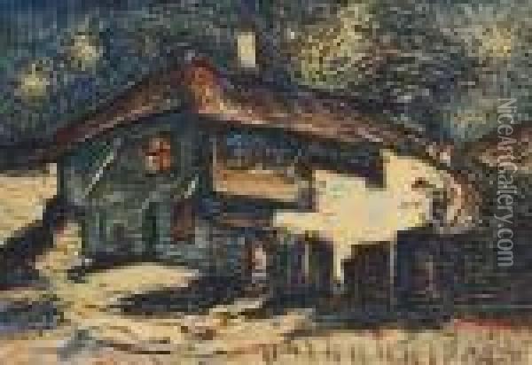 Turtucaia Houses At Night Oil Painting - Petrascu Gheorghe